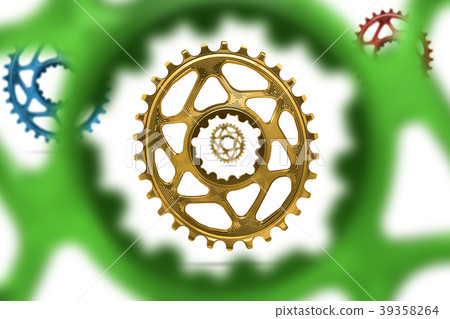 Green oval bicycle chainring, isolated 39358264