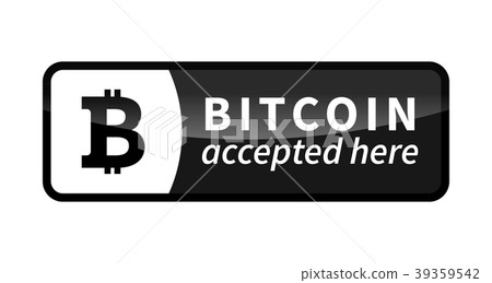 Bitcoin accepted here, black glossy badge on white 39359542