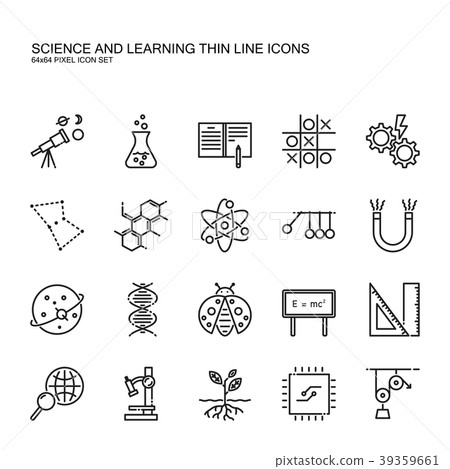 Science and learning simple thin line icon set. Science and learning simple thin line icon set. 39359661