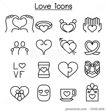 Love icon set in thin line style 39361808