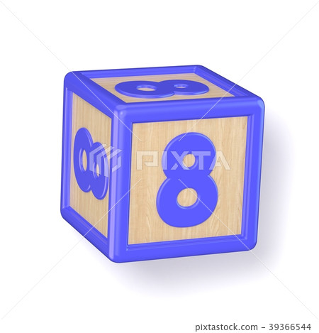 Number 8 EIGHT wooden alphabet blocks rotated. 3D Number 8 EIGHT wooden alphabet blocks rotated. 3D 39366544
