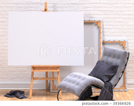 Canvas frame with grey easy chair and easel 39366926