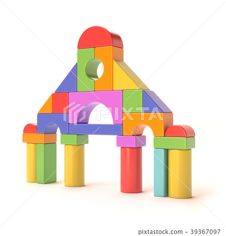 Plastic toy blocks, little castle front. 3D 39367097