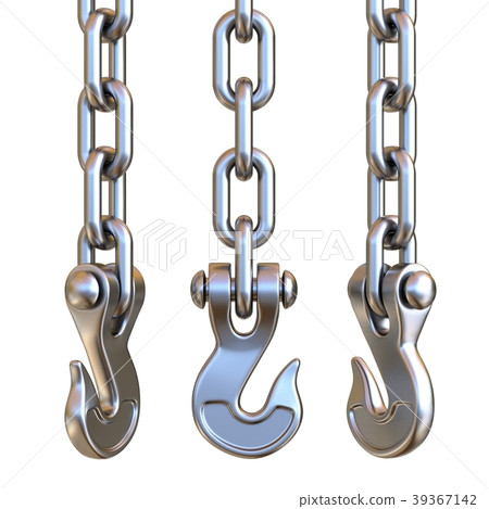 Three silver hook and chain 3D 39367142