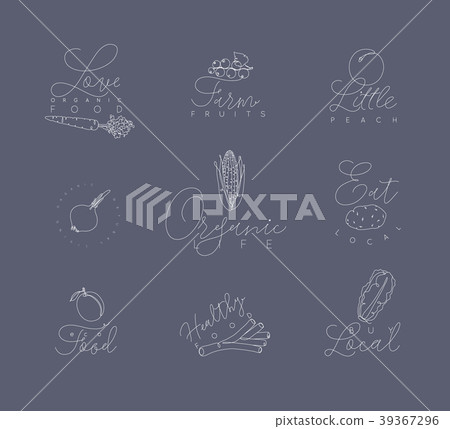 Vegetables and fruits pen line symbols grey 39367296
