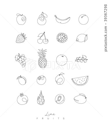 Pen line fruits icons 39367298