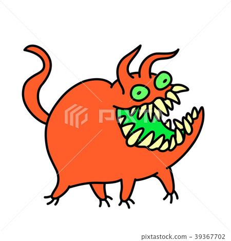 Funny cute red monster smiles and runs. Vector Funny cute red monster smiles and runs. Vector 39367702