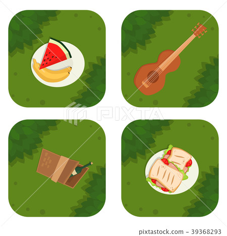 Summer picnic basket products wine grass 39368293