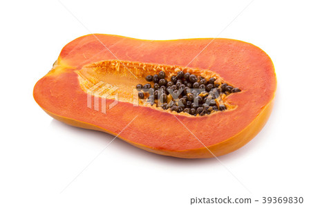sliced ripe papaya with seed on with background. sliced ripe papaya with seed on with background. 39369830