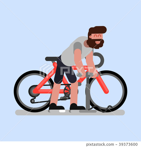 Man pumps the wheel of his bike 39373600