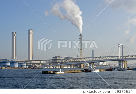 Chimney and bridge of thermal power plant 39375634