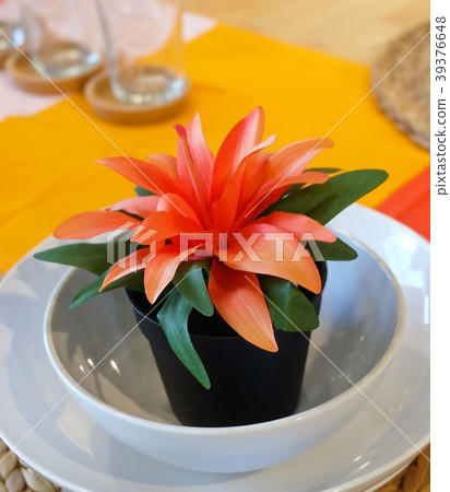 Artificial Plant with Orange Flower in Plastic Pot 39376648