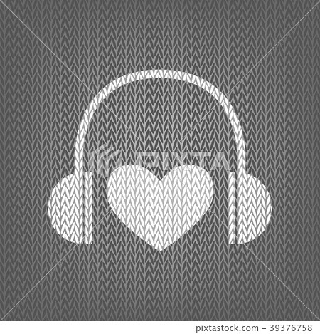 Headphones with heart. Vector. White knitted icon Headphones with heart. Vector. White knitted icon 39376758
