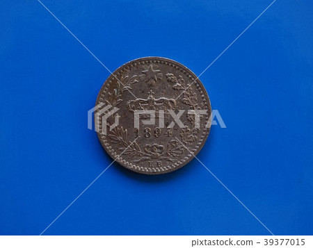 20 cents coin, Kingdom of Italy over blue 39377015