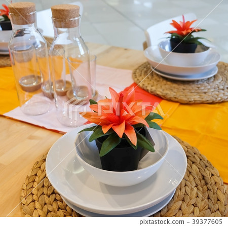 Artificial Plant with Orange Flower in Plastic Pot Artificial Plant with Orange Flower in Plastic Pot 39377605