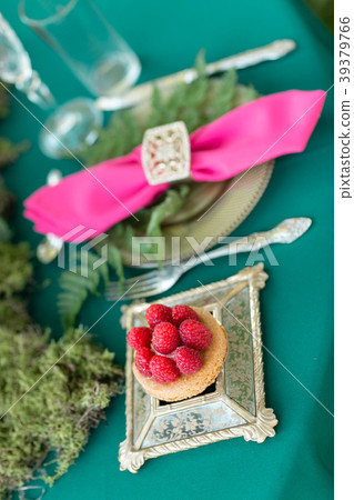 Raspberry dessert. table setting. Wedding decor in 39379766