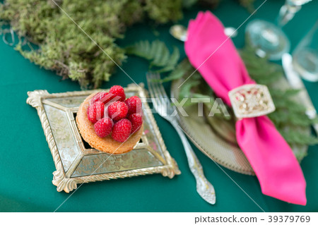 Raspberry dessert. table setting. Wedding decor in 39379769