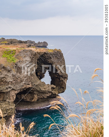 沖繩縣恩納村萬座岬 以陡峭的懸崖和廣闊的草坪為特徵的風景名勝 沖繩縣恩納村萬座岬 以陡峭的懸崖和廣闊的草坪為特徵的風景名勝 39381005
