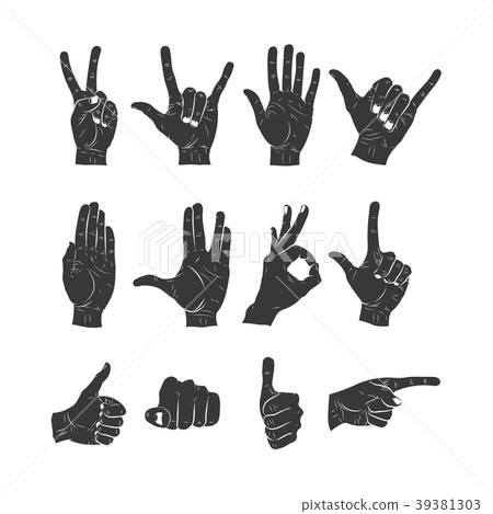 set of hands showing different gestures. vector 39381303