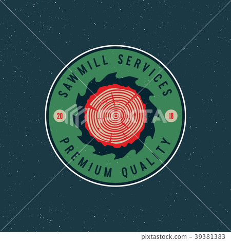 sawmill logo. retro styled woodwork emblem. vector 39381383