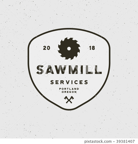 sawmill logo. retro styled woodwork emblem. vector 39381407