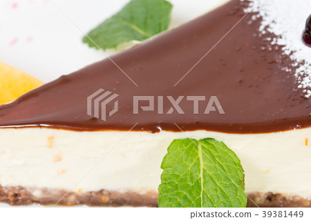 Delicious cheesecake with mint. 39381449