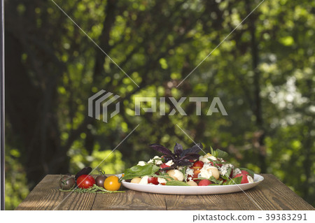 Salad with scoop of watermelon and melon. Salad with scoop of watermelon and melon. 39383291