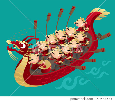 Chinese kids rowing Dragon boat 39384373