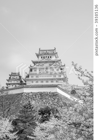 [Monochrome] Himeji Castle in spring 39385136