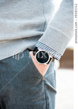Stylish man in gray jumper, elegant business man's 39385312