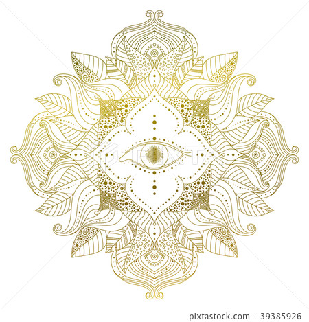 Golden mandala with eye inside flower Golden mandala with eye inside flower 39385926