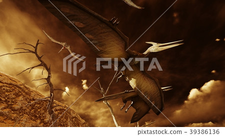 Egg and pterodactyl 3d rendering 39386136