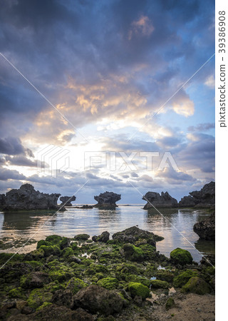 Okinerabu Island Ujiji beach shaped rock dawn Okinerabu Island Ujiji beach shaped rock dawn 39386908