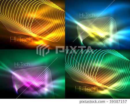 Set of glowing flowing wave neon backgrounds Set of glowing flowing wave neon backgrounds 39387157