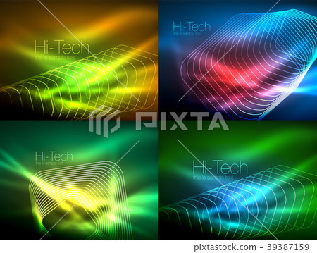 Set of glowing flowing wave neon backgrounds Set of glowing flowing wave neon backgrounds 39387159
