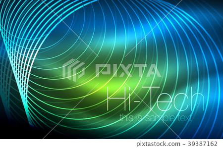 Circular glowing neon shapes, techno background 39387162