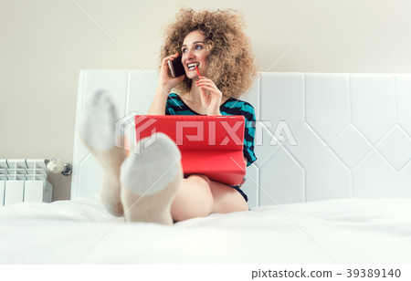 Happy self-employed woman or telecommuter 39389140