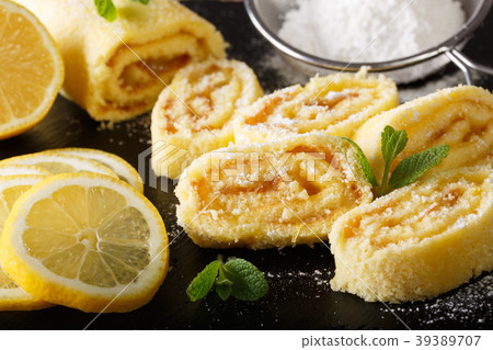delicious lemon sweet roll cake with fruit curd delicious lemon sweet roll cake with fruit curd 39389707