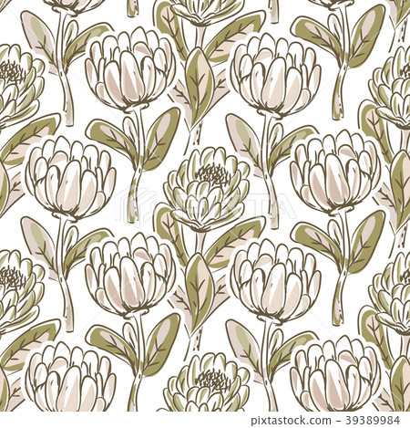 Hand drawn protea flower seamless vector pattern. - Stock Illustration ...