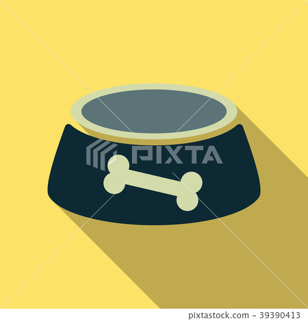 Pet dog bowl flat icon with long shadow, - Stock Illustration [39390413 ...