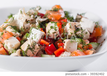 Greek salad. Vegetable with cheese, green salad 39392402