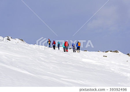 group of travellers in the arctic landscape.. group of travellers in the arctic landscape.. 39392496
