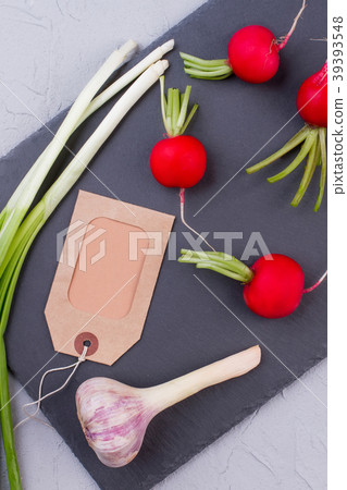 Assortment of fresh vegetables, top view. 39393548