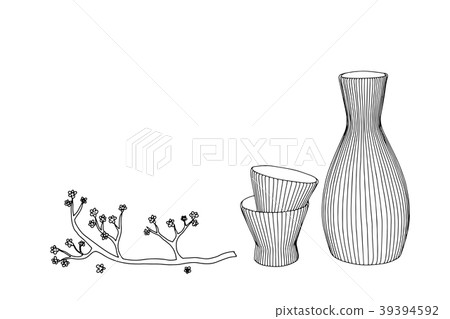 Sake glass, bottle and japan. Sake glass, bottle and japan. 39394592