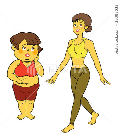 Diet yoga fitness, successful woman and chubby woman of failure 39395032