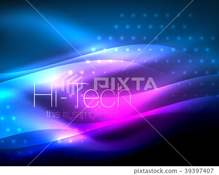 Glittering neon glowin wave, techno modern art Glittering neon glowin wave, techno modern art 39397407