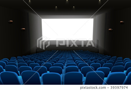 Cinema auditorium with blue seats and white blank  39397974