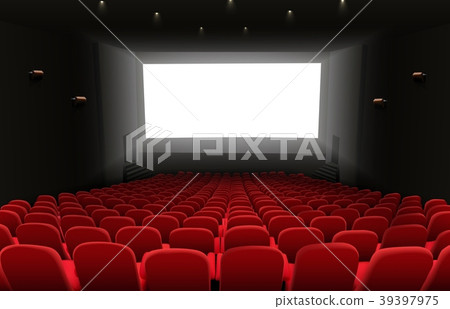 Cinema auditorium with red seats and white blank s 39397975