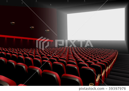 Cinema auditorium with red seats and white blank s 39397976