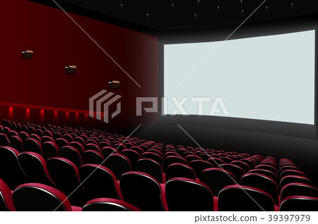 Cinema auditorium with red seats and white blank s 39397979